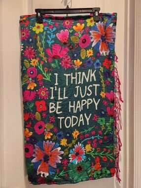 Natural Life "I Think I'll Just Be Happy Today" Floral Towel